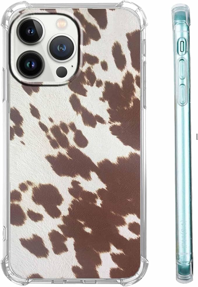 Case for iPhone 14 Pro with Cowhide Pattern,Farm Animal Retro Western Cattle Desgin,Trendy Soft TPU Bumper Phone Cover(14pro,Leather)