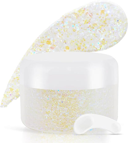 Light Purple Face Glitter Gel,Mermaid Body Glitter Gel,Singer Concerts Music Festival Rave Accessories,Self-Adhesive Sequins Glitter Body Hair Makeup,Sparkling Chunky for Women(Yellow) 50ML