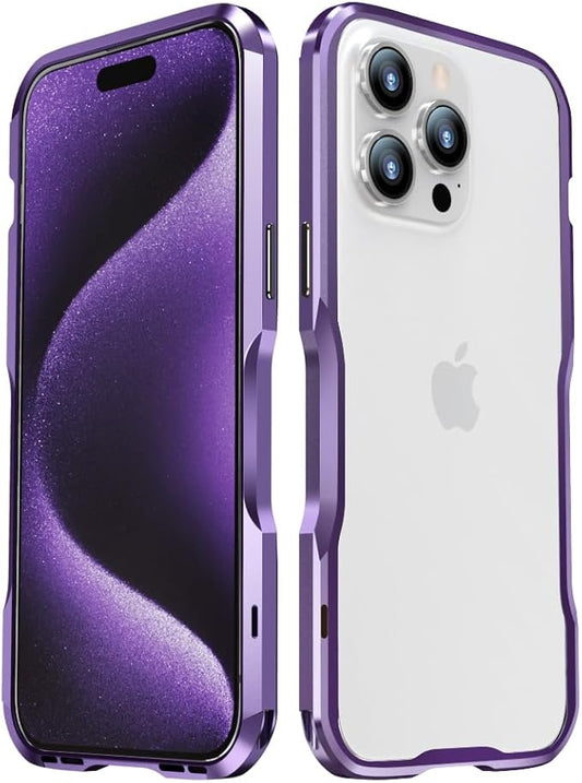 HENGHUI Aluminum Bumpers for iPhone 15 Pro Bumper Case with Strap Hole Metal Frame Bumper Cover Shock Absorbent Slim Cool Design (Purple)