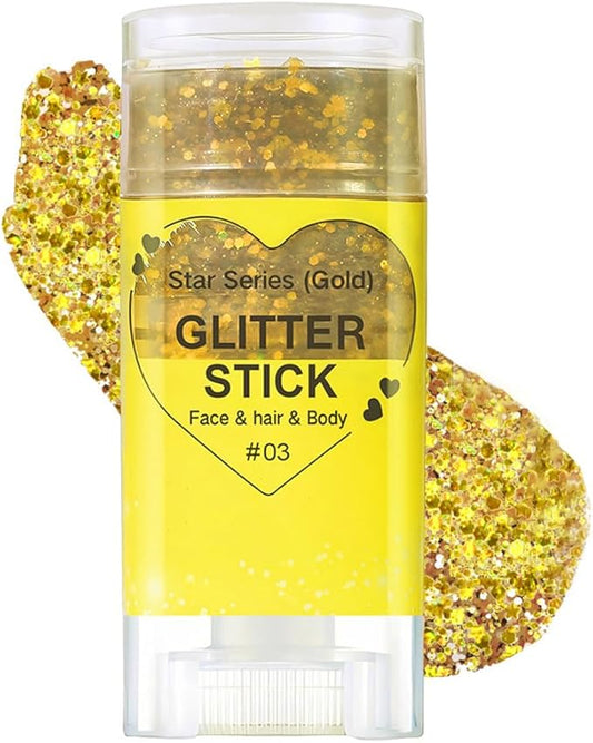 Mysense Gold Body Glitter Stick,Mardi Gras Accessories,Sparkling Face Hair Glitter,Mermaid Sequins Chunky Glitter Face Paint,Singer Concert Outfit Festival Rave Accessories for Women and Kids