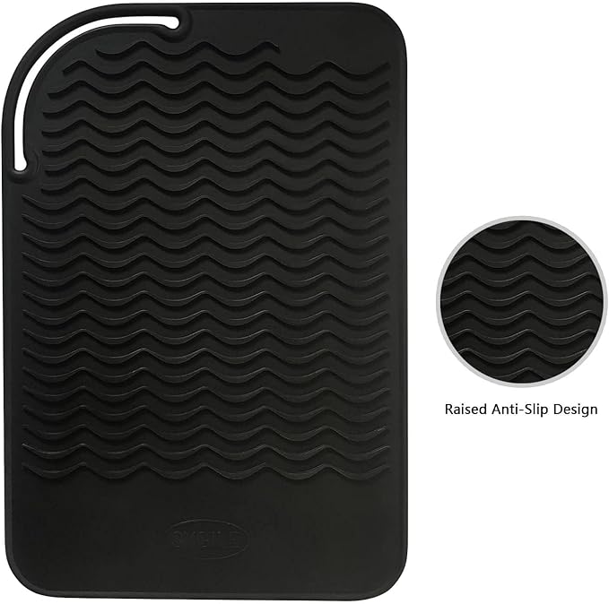 11" X 7.5" 5.6 oz Large Heat Resistant Silicone Travel Salon Hair Styling Tools Cooling Mat, Anti-Heat Pad Cover for Hair Straightener, Curling Iron, Flat Iron, Hair Dryer Curler Mat - Black