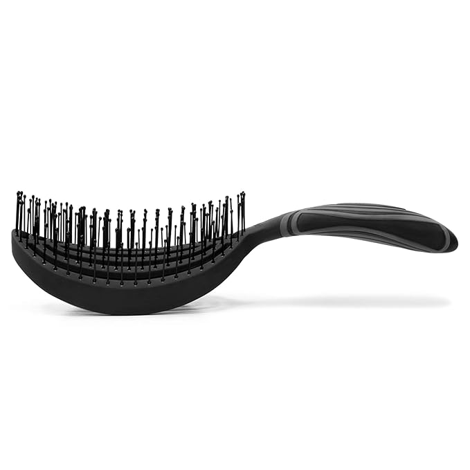 NuWay 4HAIR® DoubleC PRO® U.S. Patented Double Curved Detangling Brush is Hair Dryer Safe (Black)