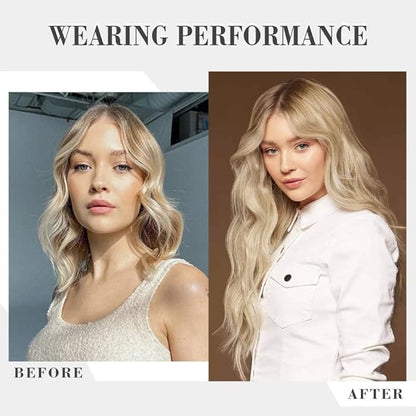 22 Inch Clip In Hair Extensions 7 PCS Long Wavy Synthetic Black Hair Extension & Natural Soft Invisible Clip Thick Hairpieces for Women Daily(20Inch, 7pcs, Honey Golden Brown Mixed Blonde)