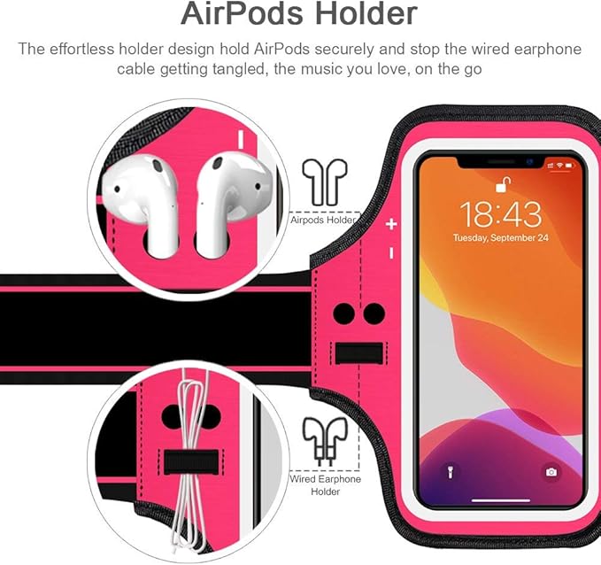 iPhone 16e 16 15 14 Armband, JEMACHE Water Resistant Gym Running Workouts Arm Band for iPhone 16 15 14 13 12 11 Pro (Rosy)