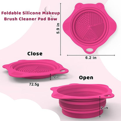 Foldable Silicone Makeup Brush Cleaner Pad Bowl, YalsFTY Portable Mat Scrubber Cleaning Tool for Makeup Brushes (Rose)