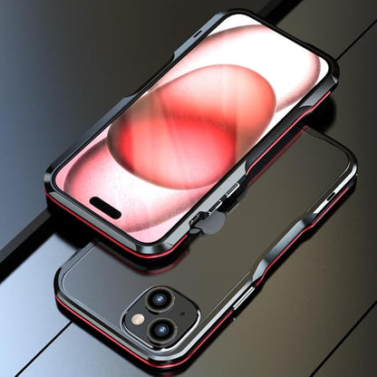 HENGHUI Aluminum Bumpers for iPhone 15 Bumper Case with Strap Hole Metal Frame Bumper Cover Shock Absorbent Slim Cool Design (Black+Red)