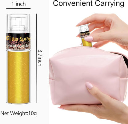 Hair and Body Glitter Spray, 1PC Gold Glitter Hairspray Dry Powder Makeup for Clothes, Festival Rave Prom Loose Sparkle Powder,Holographic Ultra Fine Resin Glitters for Crafts,10g (Gold)