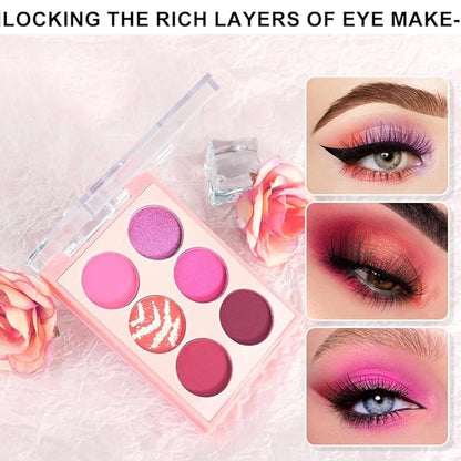 Six Colors Glitter Matte Eyeshadow Palette,Pink Purple Orange RosePink Dark Red Shimmer Sparkly Eyeshadow Palette Makeup,Prom Eyeshadows Long-Lasting Waterproof Red Pink Women Girls Eye Shadow 01