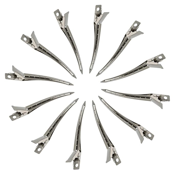 24 Packs Duck Bill Clips, Bantoye 3.5 Inches Rustproof Metal Alligator Curl Clips with Holes for Hair Styling, Hair Coloring, Silver