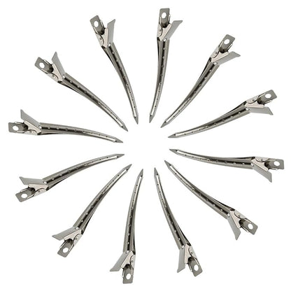 24 Packs Duck Bill Clips, Bantoye 3.5 Inches Rustproof Metal Alligator Curl Clips with Holes for Hair Styling, Hair Coloring, Silver