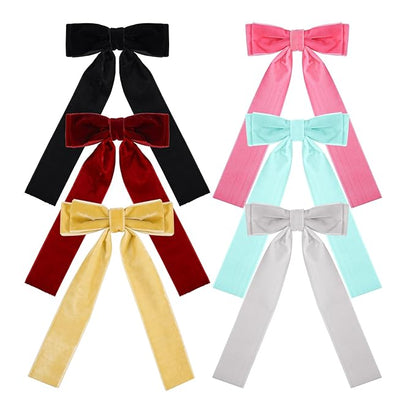 6PCS Velvet Hair Ties, Bow Hair Clips for Women, Back to School Gifts Headdress Decor, Hair Band Set, Baby Teen Girl Stuff Hair Styling Accessories (Mixed Colors)