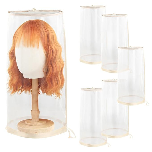 5PCS Wig Storage Bags for Multiple Wigs Transparent Mesh Hair Extension Storage Bag with Drawstring Dust-proof Wig Organizer for Multiple Wigs Accessories & Supplies & Kit for Salon Home Use