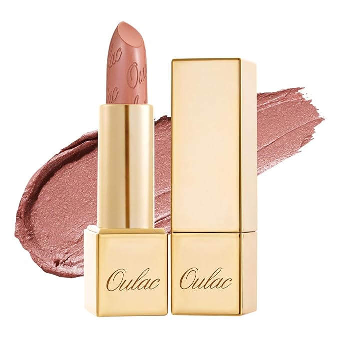 Oulac Nude Lipstick for Women with Metallic 3D Shine Lightweight Hydrating Formula, High Impact Lip Color, Vegan Beauty, Full Coverage Lip Makeup, Christmas Gifts for Women, Pure Envy(07)