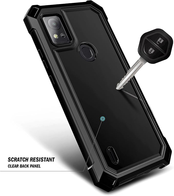 Compatible with Cricket Icon 5, AT&T Motivate 4 Case with [Built-in Screen Protector], Full-Body Protective Shockproof Rugged Bumper Cover, Impact Resist Phone Case (Black)