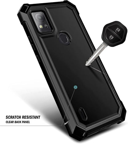 Compatible with Cricket Icon 5, AT&T Motivate 4 Case with [Built-in Screen Protector], Full-Body Protective Shockproof Rugged Bumper Cover, Impact Resist Phone Case (Black)