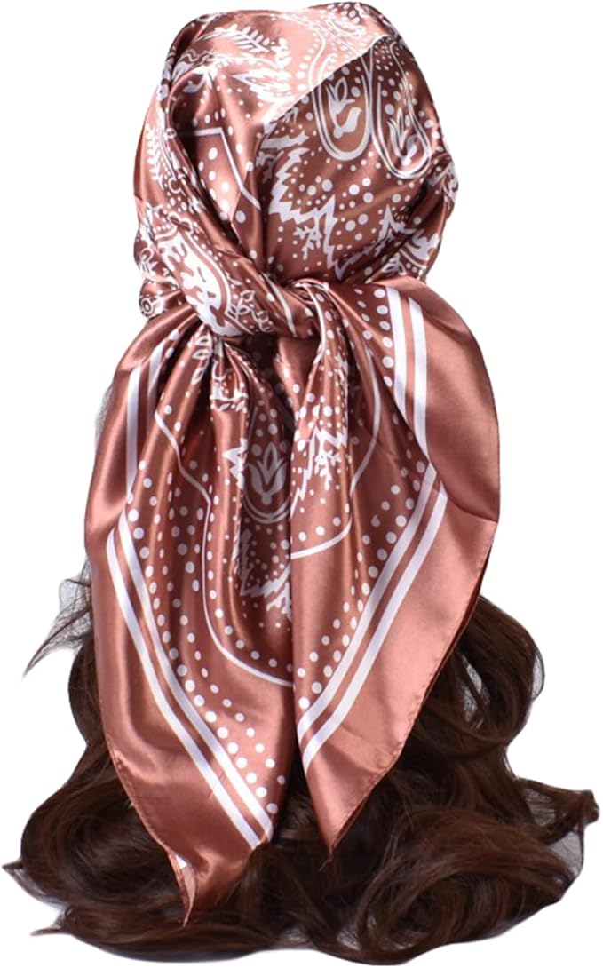 35 x 35 Women's Fashion Pattern Large Square Silk Like Hair Scarf Head Sleeping Wrap Satin Neck Bandana for Gift…