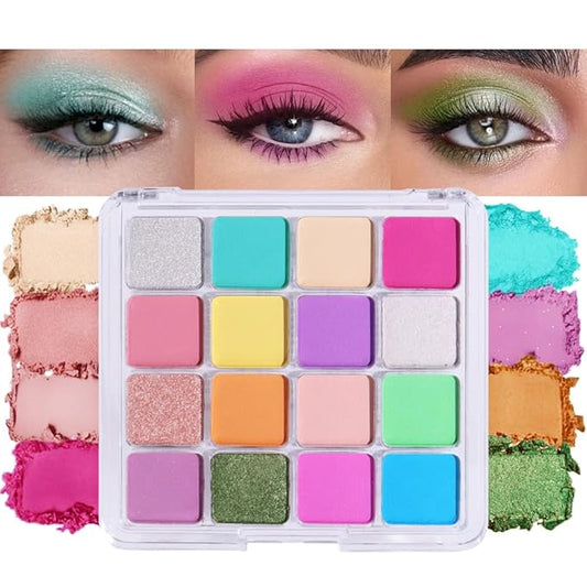 Sixteen Color Matte Shimmer Eyeshadow Palette, Lake Blue Rose Pink Yellow Purple White Orange Nude Green Champagne Grass Green Sky Blue Eye Shadow Palette Makeup, Prom-Looking Women Girls Eye Shadow