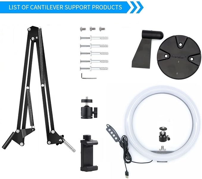 Ring Light Wall Mout Phone Holder, 10'' Ring Light with Wall Folding Arm Compatible with iPhone 15 14 13 12 11 Xr Xs X 9 8 7 Plus and Samsung Cell Phones and Webcams