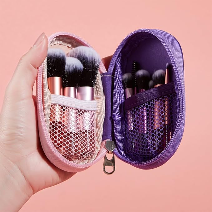 Portable ON THE GO Makeup Brush Set, COSHINE 10pcs Easy-taken Mini Full Complete Function Cosmetic Brushes Kit with Brush Pouch (colorful)
