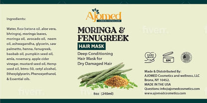 MORINGA & FENUGREEK HAIR MASK- HAIR treatment masque- Conditioner for Dry or Damaged Hair & dandruff (8 Ounces)
