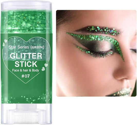 Mysense Green Body Glitter Stick,St Patricks Day Accessories,Mardi Gras Face Hair Glitter,Sparkling Mermaid Glitter Makeup,Chunky Glitter Face Paint,Festival Outfit Rave Accessories for Women and Kids