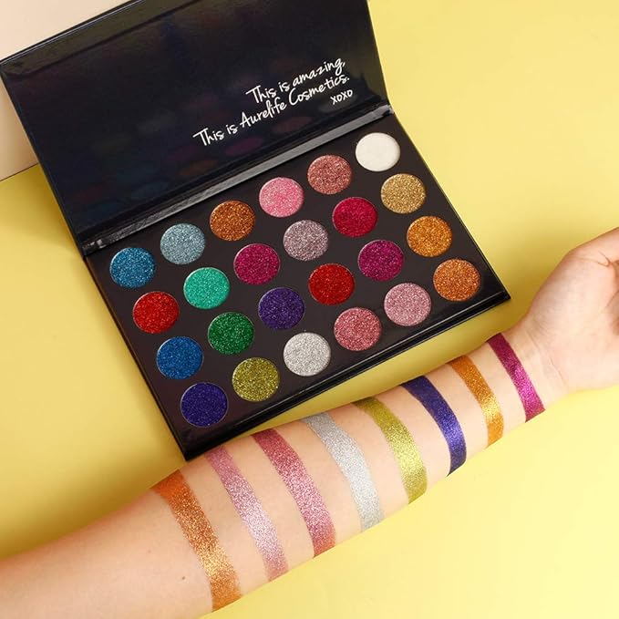 24 Color Pressed Glitter Eyeshadow Palette - Mineral Ultra Shimmer Makeup Palette Eye Shadow Powder Long Lasting Waterproof