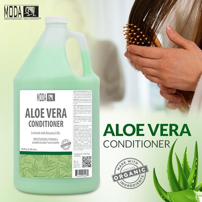 MODA - Moisturizing Conditioner for all Hair Types, Aloe Vera, 128 Oz, Professional - Strengthens, Moisturizes, Leaves Hair Soft and Shiny, Adds Volume, Protects Color and Restore
