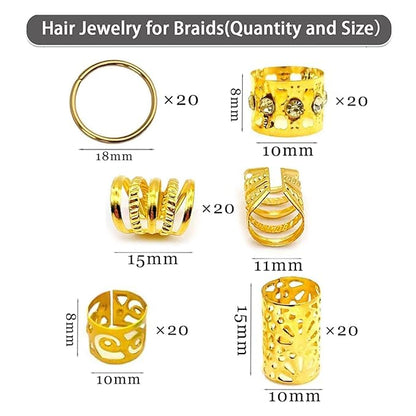 100 PCS Gold Dreadlock Loc Accessories Hair Jewelry for Braids Locs Beads Jewelry for Hair Adjustable Cuffs Iron Braiding Hair Rings Decoration for Women