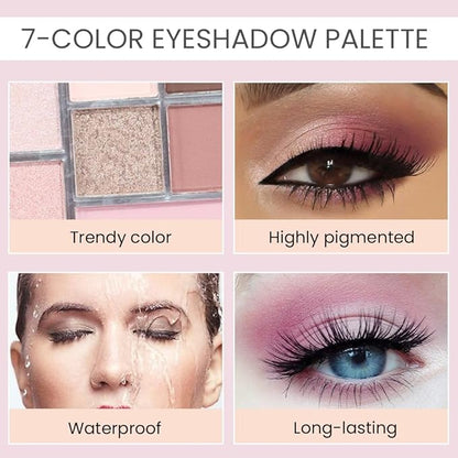 Seven Color Matte Shimmer Eyeshadow Makeup Palette, Nude Pink & Brown 7 Color Series Silky Powder Eyeshadow, Daily Dating Makeup Eye shadow Box, Easy to Carry, Vegan & Cruelty-Free, 0.25 Oz, 19#