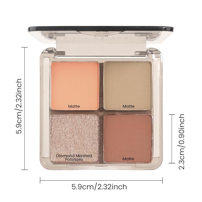 Eyeshadow Quads Blendable Glitter Matte Eyeshadow Palette, Orange Khaki Nude Champagne Gold Sparkly Four Eyeshadow Palette Makeup,Everyday Nature Long-Lasting Waterproof Women Girls Eye Shadow 3#
