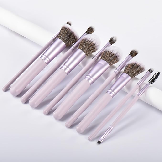 Purple 10Pcs Makeup Brushes, Wooden Makeup Brush set And Sponges And Water Filter Cup，Soft Make up Brush For Women/Girls, For Powder Foundation Eye Shadow Concealer, Etc., (Purple 13Pcs)