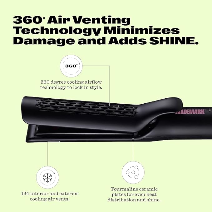 Airflow Styling Flat Iron, 2 in 1 Hair Straightener & Curler, Ceramic Plates, Tourmaline Coating, 360 Degree Air Vents, Sunny Styler - Black