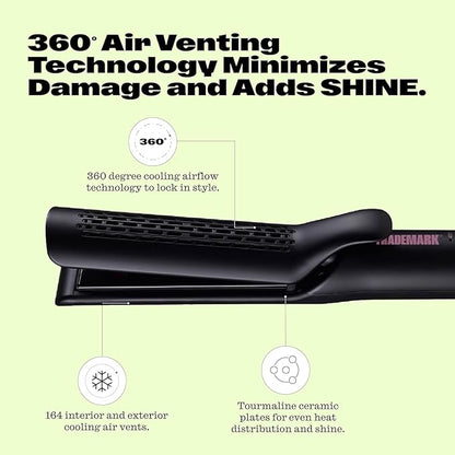 Airflow Styling Flat Iron, 2 in 1 Hair Straightener & Curler, Ceramic Plates, Tourmaline Coating, 360 Degree Air Vents, Sunny Styler - Black