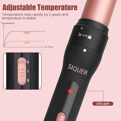 5 in 1 Curling Wand Set - SIQUER Curling Iron Set 1/2 to 1 1/4 Inch Beach Waves Wands 1 1/2 Inch Thermal Brush Fast Heating Up Hair Curlers for Women with Protective Gloves Clamps (Rose, Black)