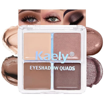 evpct Cream Eye Shadow Quad Palette Makeup for Older Women, Beige Nude Antique Rose Cocca Brown Taupe Mauve Metallic Shimmer Glitter Matte Eyeshadow Palette Creme Eye Brightener Makeup, Smudge Proof