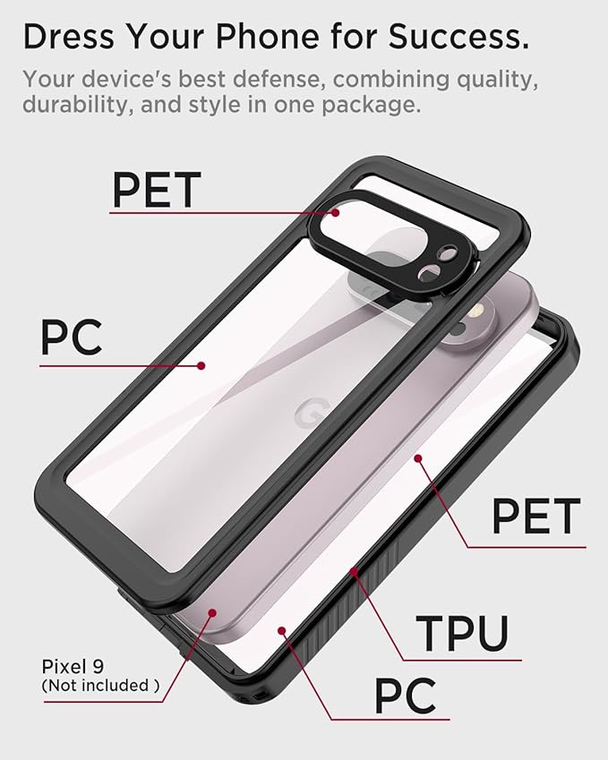 Miimall for Google Pixel 9 Pro Case Waterproof,[IP68 Waterproof &Dual-Layer Protection][Built-in Screen Protector&Camera Protector] Full Body RuggedShockproofWaterproofPhone Case for Pixel 9 Pro 6.3"