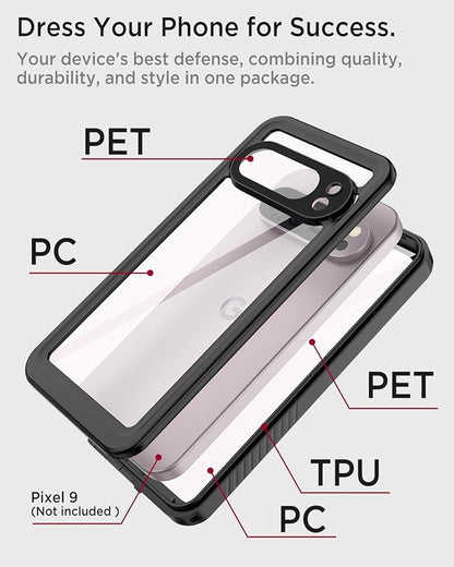 Miimall for Google Pixel 9 Pro Case Waterproof,[IP68 Waterproof &Dual-Layer Protection][Built-in Screen Protector&Camera Protector] Full Body RuggedShockproofWaterproofPhone Case for Pixel 9 Pro 6.3"