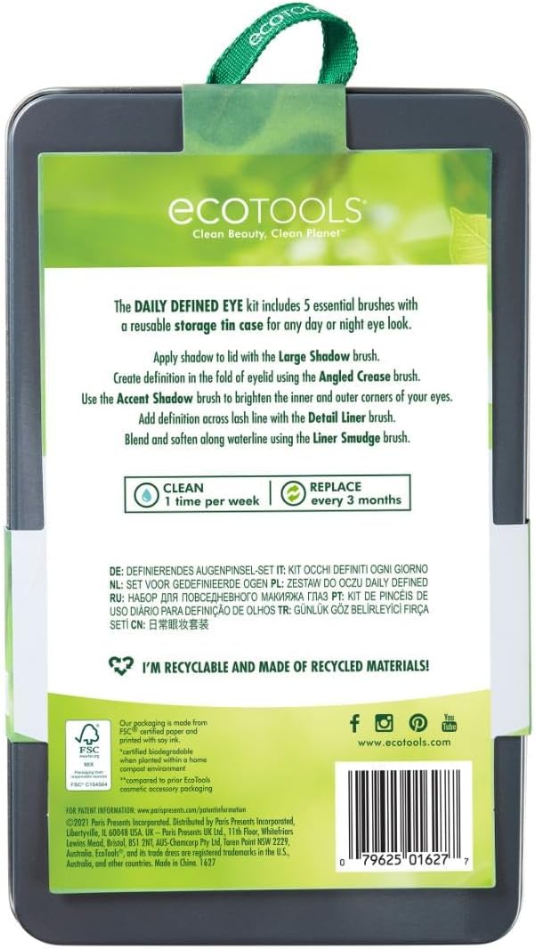 EcoTools Daily Defined Eye Makeup Brush Kit, Travel Friendly, Versatile Eye Makeup Looks, Convenient Makeup Tools On-The-Go, For Eyeshadow & Eye Liner, Eco-Friendly Makeup Brushes, 5 Piece Set