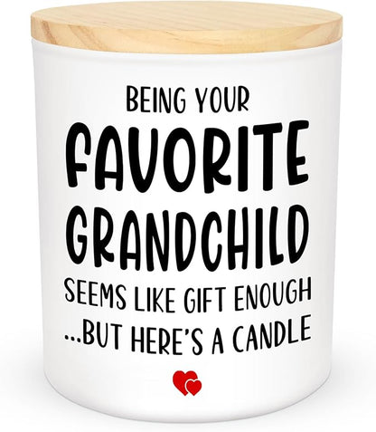 TEEZWONDER Mothers Day Gifts for Grandma - Favorite Grandchild Long Lasting Vanilla Lavender Candle 10 oz - Funny Mother's Day Fathers Day Birthday Gifts for Grandma Grandpa from Grandkids