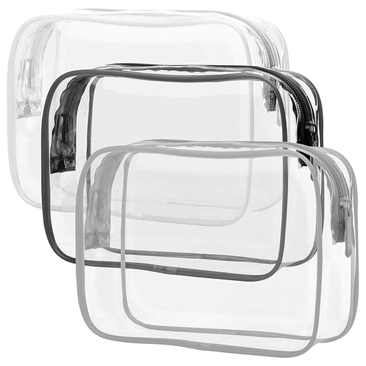 PACKISM Clear Makeup Bag - 3 Pack TSA Approved Toiletry Bag, Travel Clear Toiletry Bag, Black White Grey