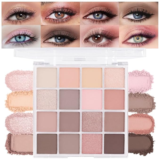 16Color Matte Shimmer Eyeshadow Palette,Nude Dark Brown Champagne Gold Rose Gold Coffee Sparkly Eye Shadow Makeup,Warm Pastel Eyeshadows Long Lasting Waterproof Naturing-Looking Women Girls Eye Shadow