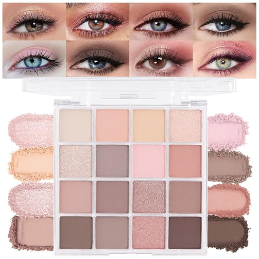 16Color Matte Shimmer Eyeshadow Palette,Nude Dark Brown Champagne Gold Rose Gold Coffee Sparkly Eye Shadow Makeup,Warm Pastel Eyeshadows Long Lasting Waterproof Naturing-Looking Women Girls Eye Shadow