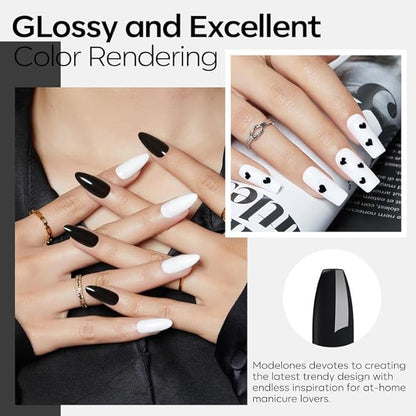 modelones Gel Nail Polish Set, 2 Pcs 15 ML Black and White Gel Polish White Black Nail Polish Soak Off LED Pastel Summer Polish Nails Art Manicure Home DIY Gift For Women Girl
