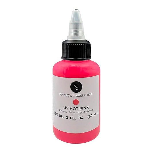 UV Fluorescent Alcohol Airbrush Paints - 2 fl oz, Glow Effect, Waterproof, Sweatproof, Highly Pigmented Liquid Makeup for Bodypainting, Film, TV, Festivals - UV Hot Pink
