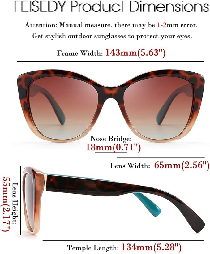 FEISEDY Polarized Vintage Sunglasses American Womens Square Jackie O Cat Eye Sunglasses B2451