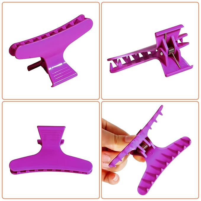 Ondder Purple Butterfly Hair Clips for Styling Sectioning Pro Salon Butterfly Plastic Claw Clips Hair Styling Clip Barber Clips for Cutting, Coloring Hair, Hair Accessories for Women Girls