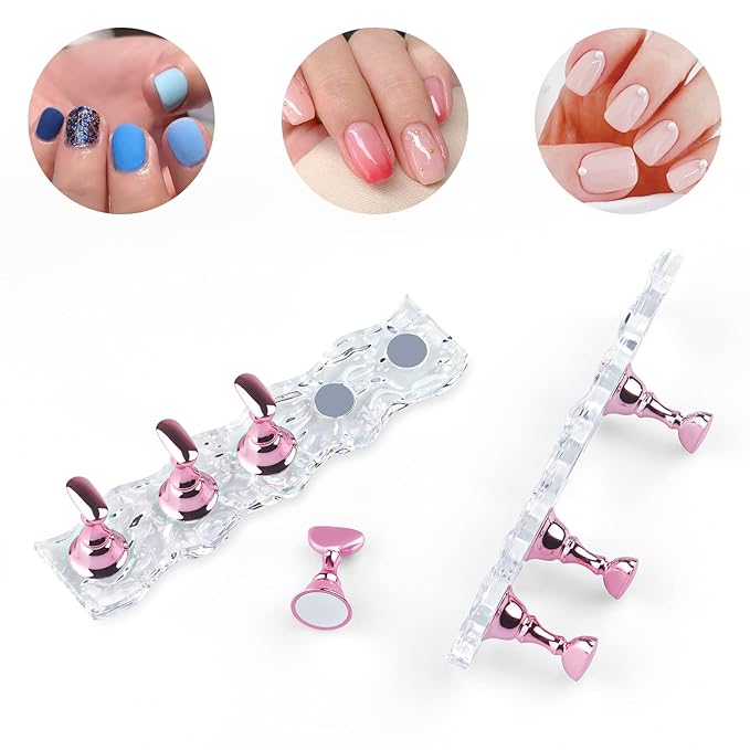 4 Set Nail Holder Stand - Display Fake Wave Shape Acrylic Nails, Magnetic Holder & Practice Station