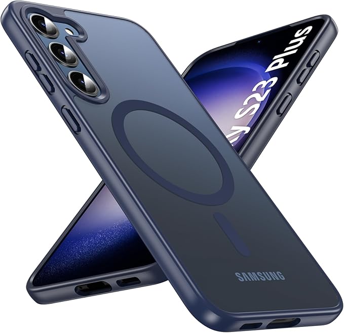 OWKEY for Samsung Galaxy S23 Plus Case 6.6'', Magnetic S23 Plus Case Compatible with Magsafe, [Military Grade Shockproof] Translucent Back Slim Bumper Cover Phone Case, Blue