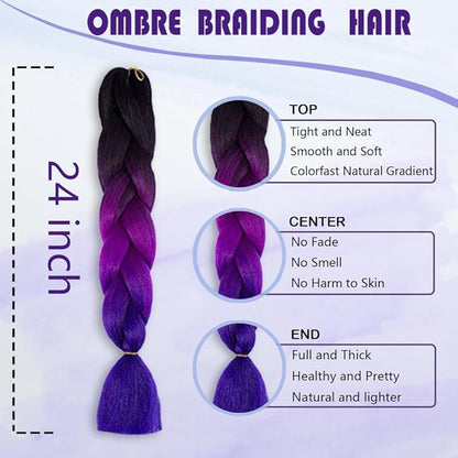 Ombre Braiding hair synthetic Crochet braids twist 24inch 5pcs/lot 100g Ombre two three tone Jumbo braid hair extensions Dreadlocks (black-purple-blue)