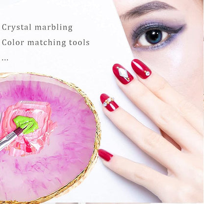 2 Pcs Resin Nail Art Palette, Nail Art Painting Mixed Color Palettes Gold Edge Nail Holder Nail Art Display Board (Purple, White)